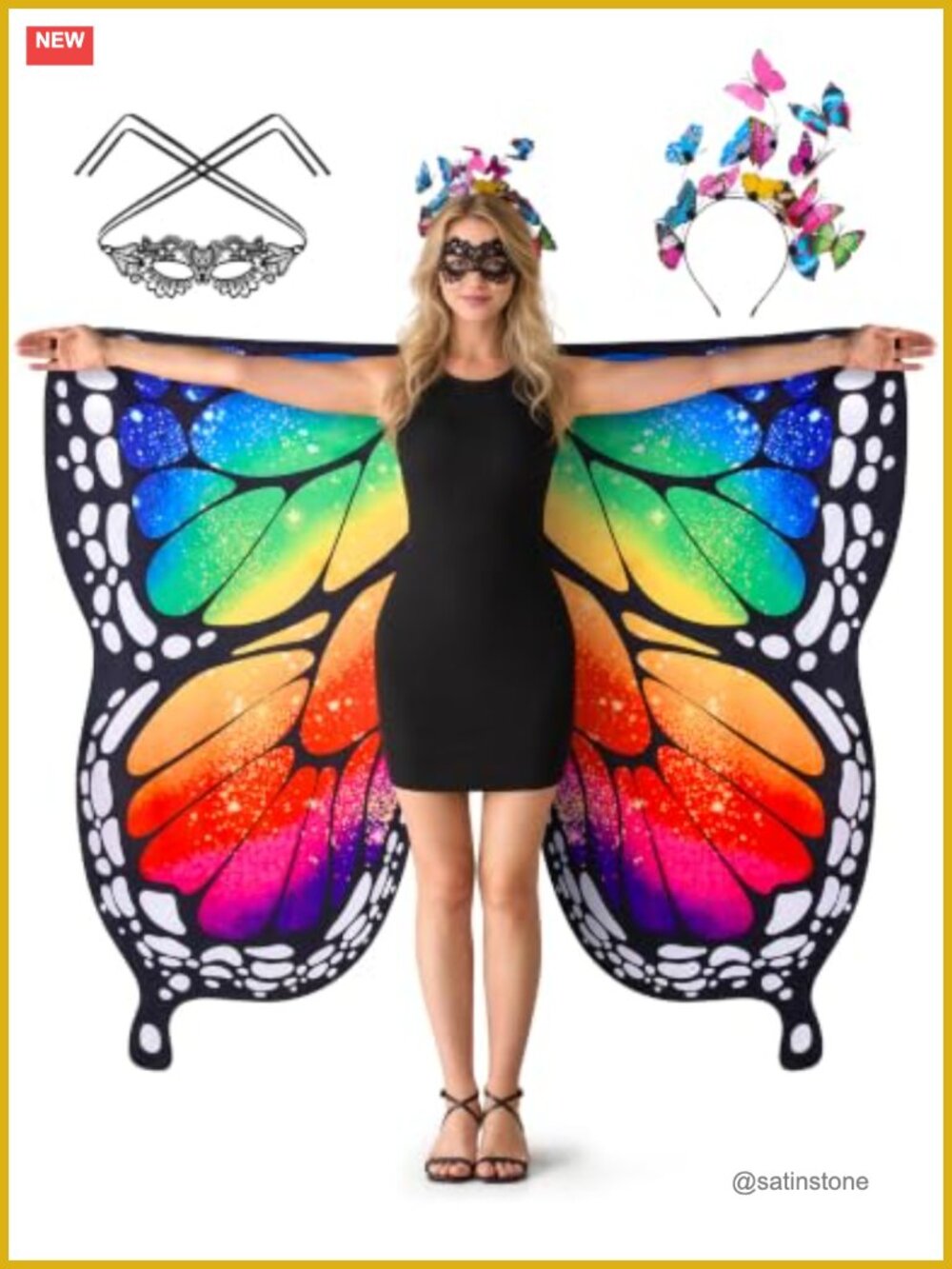 Butterfly Wings Costume Set Chiffon Wings Mask Headband Adult Cosplay